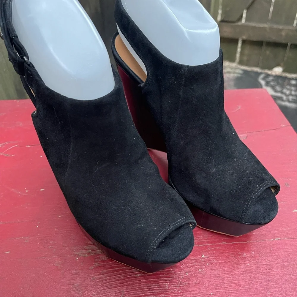 LAMB BLACK SUEDE AND LEATHER SLINGBACK SANDAL 7.5M GORGEOUS